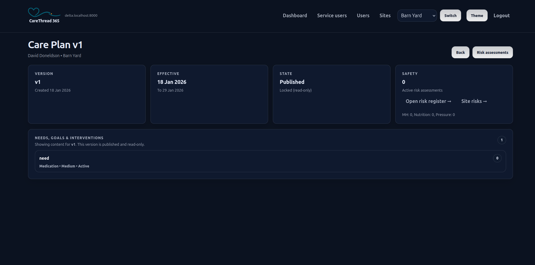 Care plan screenshot